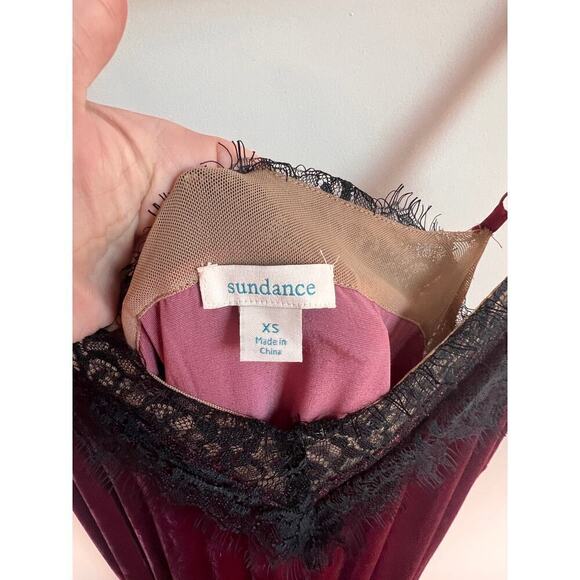 Sundance Norma Elegance Maroon Velvet Lace Silk Blend Midi Dress Women's Size XS - Picture 5 of 10